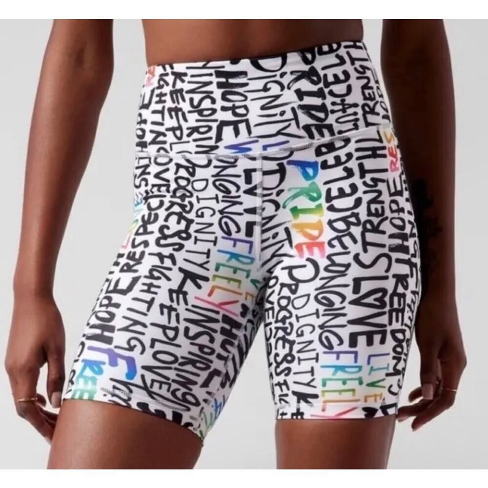 NEW Athleta Elation Train Black White Rainbow Pride Biker Shorts Size Small